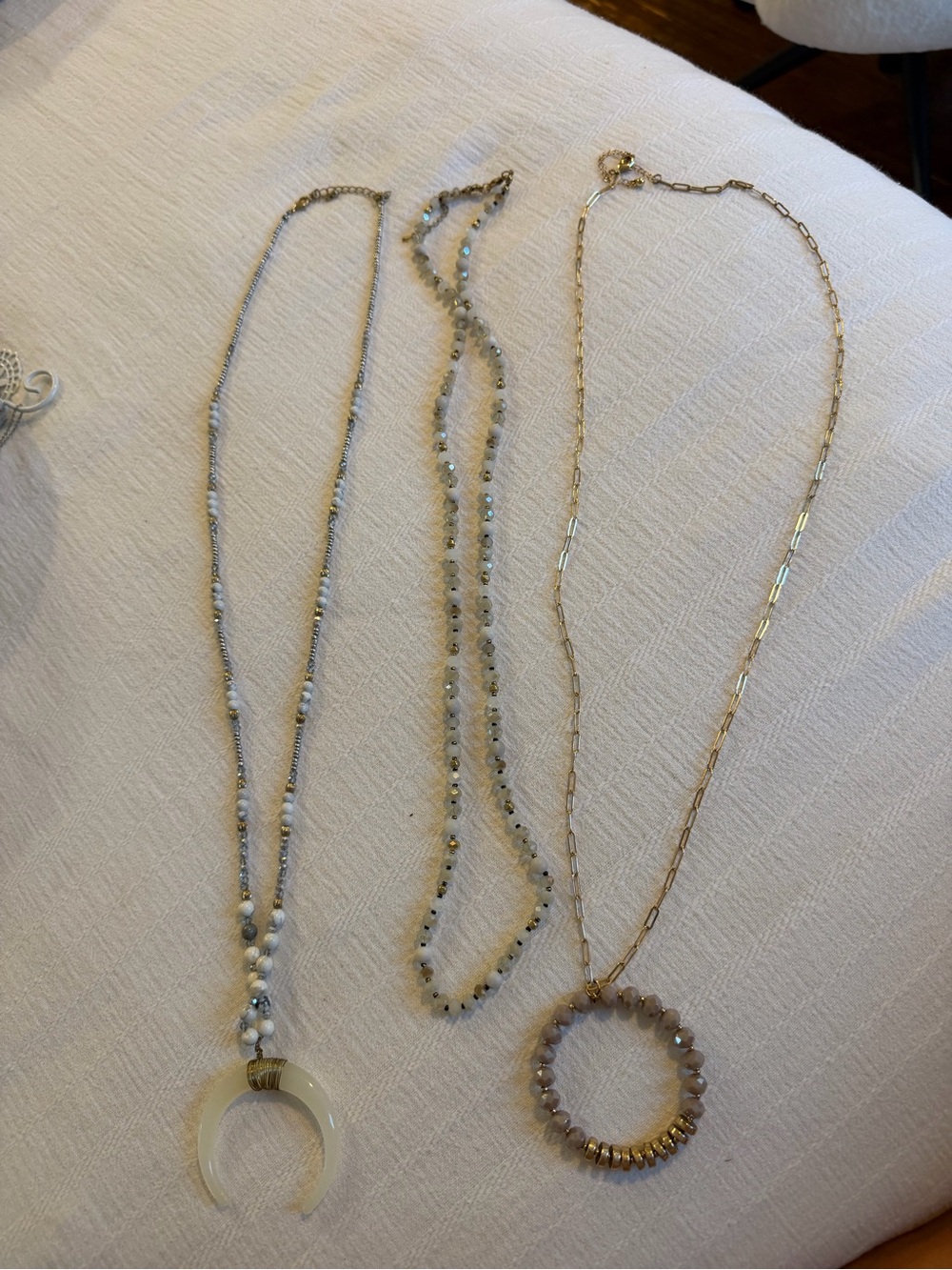 Gold and Cream Beaded Pendant Necklace - Women's Jewelry